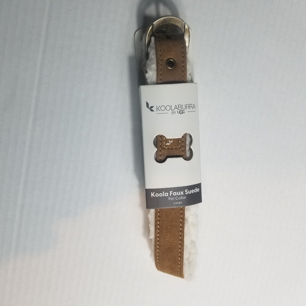 NWT KOOLABURRA BY UGG BROWN WITH WHITE SHERPA KOOLA FAUX SUEDE DOG COLLAR SIZE L